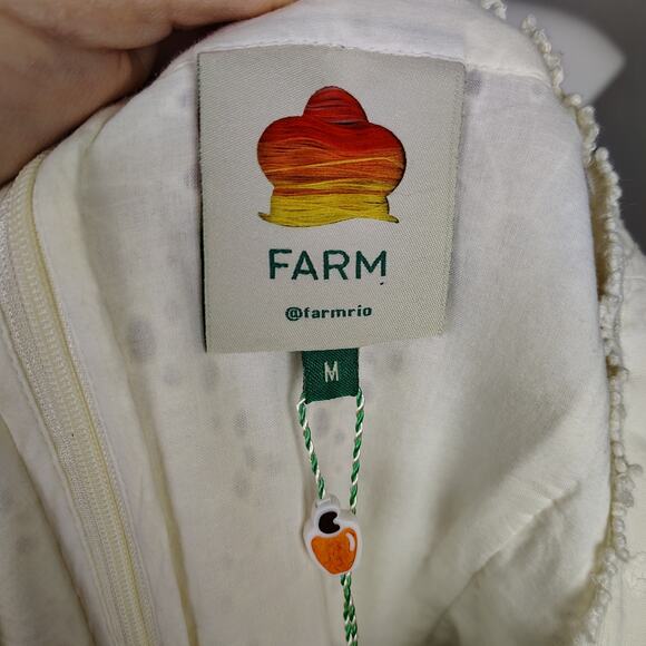 FARM Rio Boho Ivory Eyelet Lace Patch Beaded Tiered Mini Dress Size Medium - Picture 5 of 15